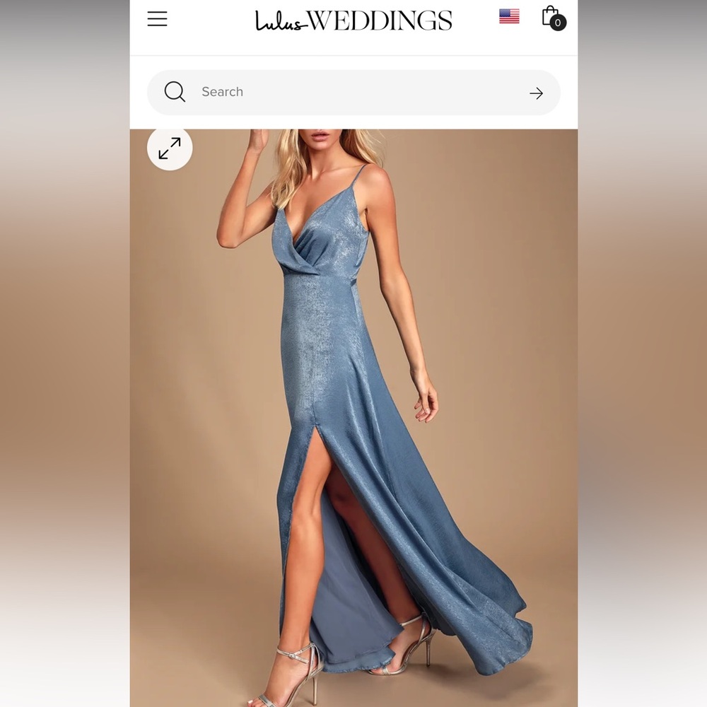 Lulu’s Constantine Slate Blue Satin Maxi Dress